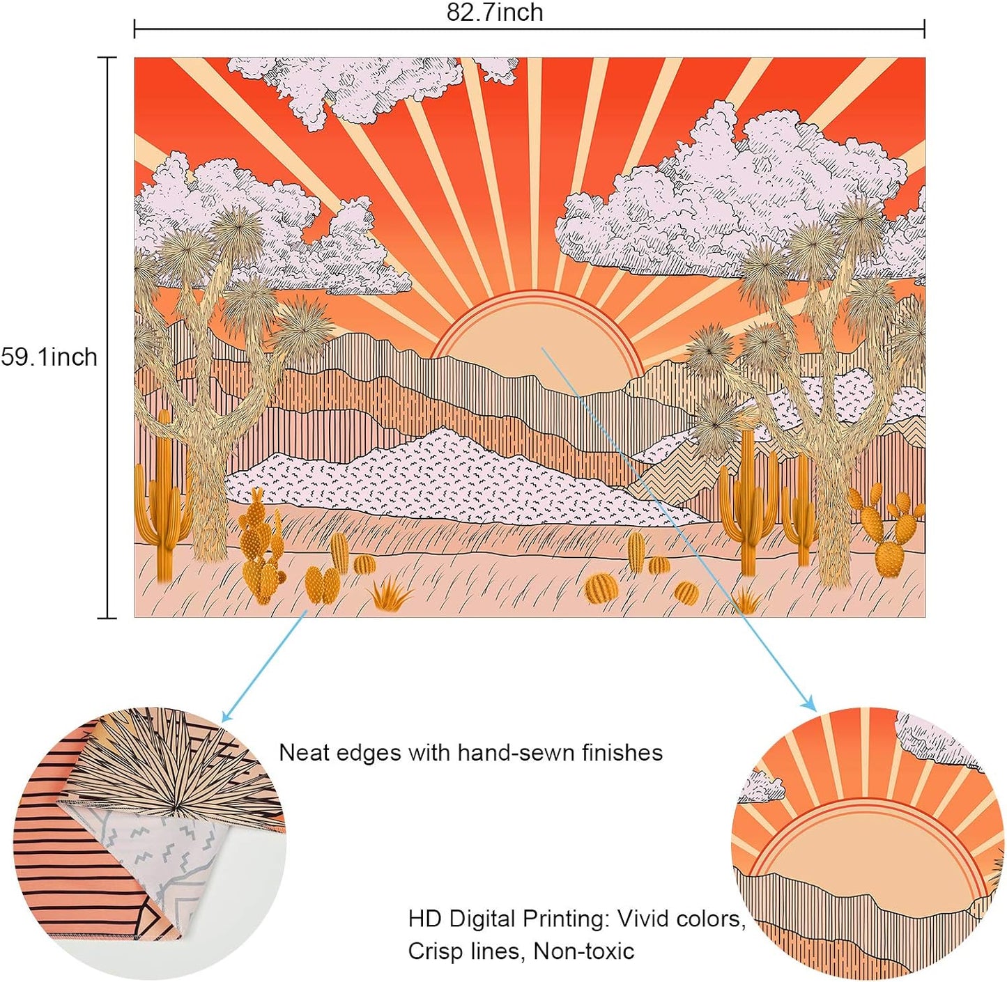 Birsppy Mountain Tapestry Sunset Tapestry Desert Cactus Tapestry Nature Landscape Tapestries Tree Plant Tapestry Wall Hanging for Room (59.1 X 82.7 Inches)