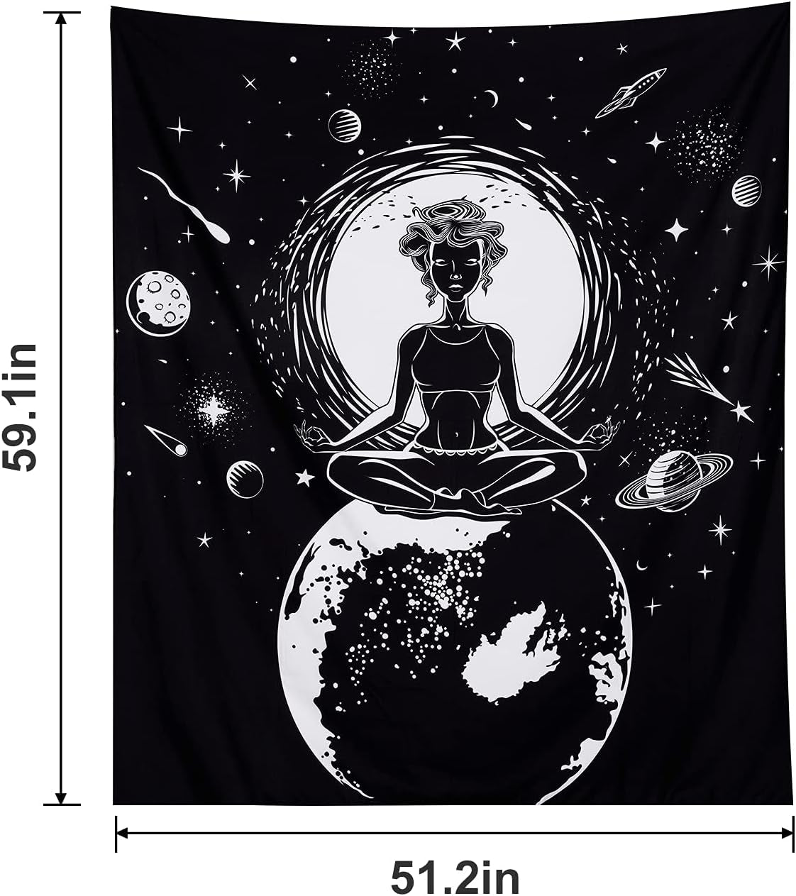 TANGDIAABBCC Black White Tapestry Chakra Yoga Meditation Wall Tapestry Mystic Celestial Space Planet Wall Hanging Tapestry Decoration for Bedroom Living Room Backdrop Dorm Studio Room 51.2ʺ × 59.1ʺ