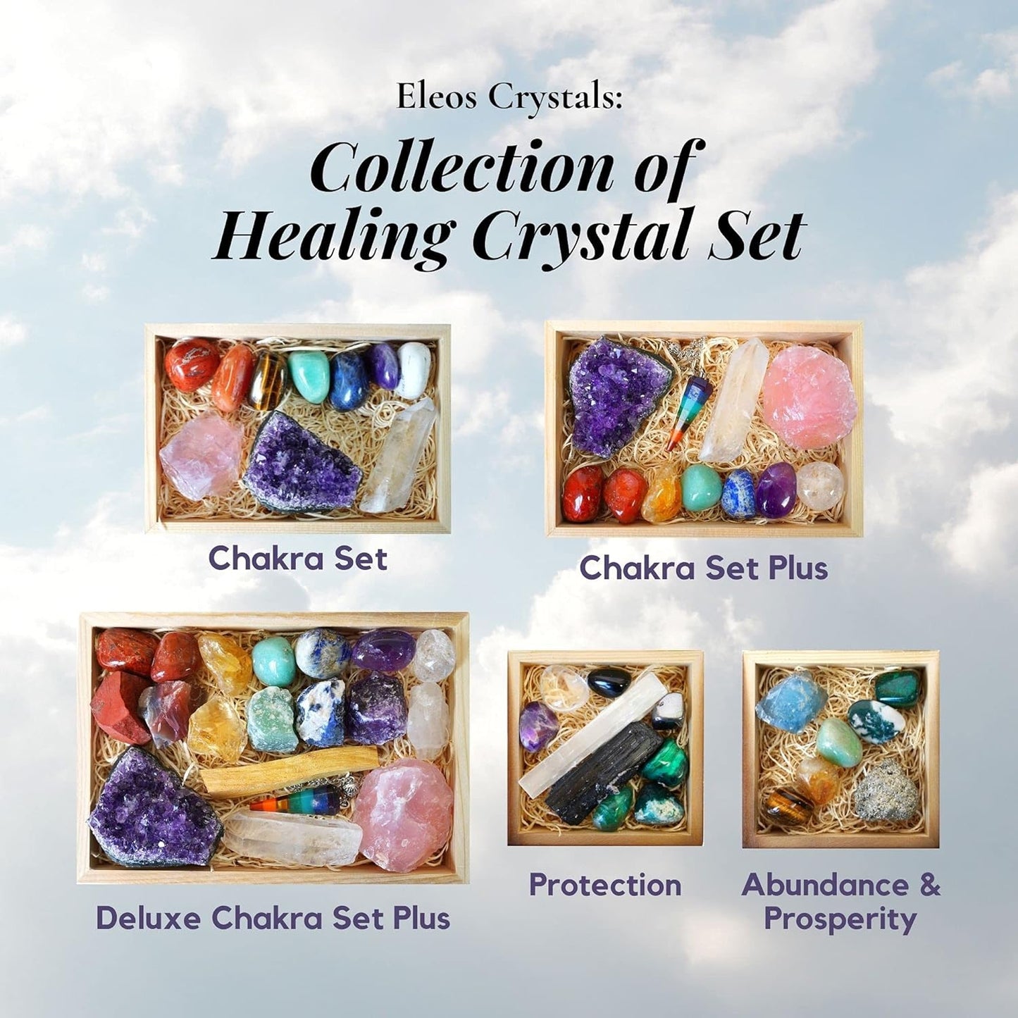 - Protection Crystal Set, Protection Crystals (Amethyst, Malachite, Selenite, Obsidian, Tree Agate), Wood Gift Box E-Book, Crystals Kit for Beginners (9Pcs)