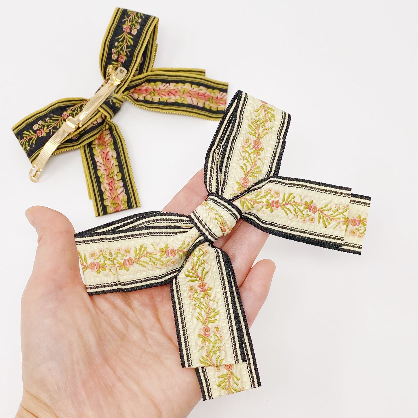 Parisian Embroidered Bow Barrette Set