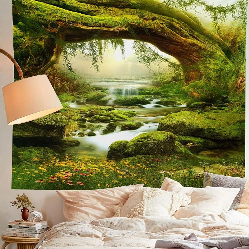 Forest Landscape Home Decor - Living Room & Bedroom Magic Tapestry (Sunlight&Creek, 60''L51''W)