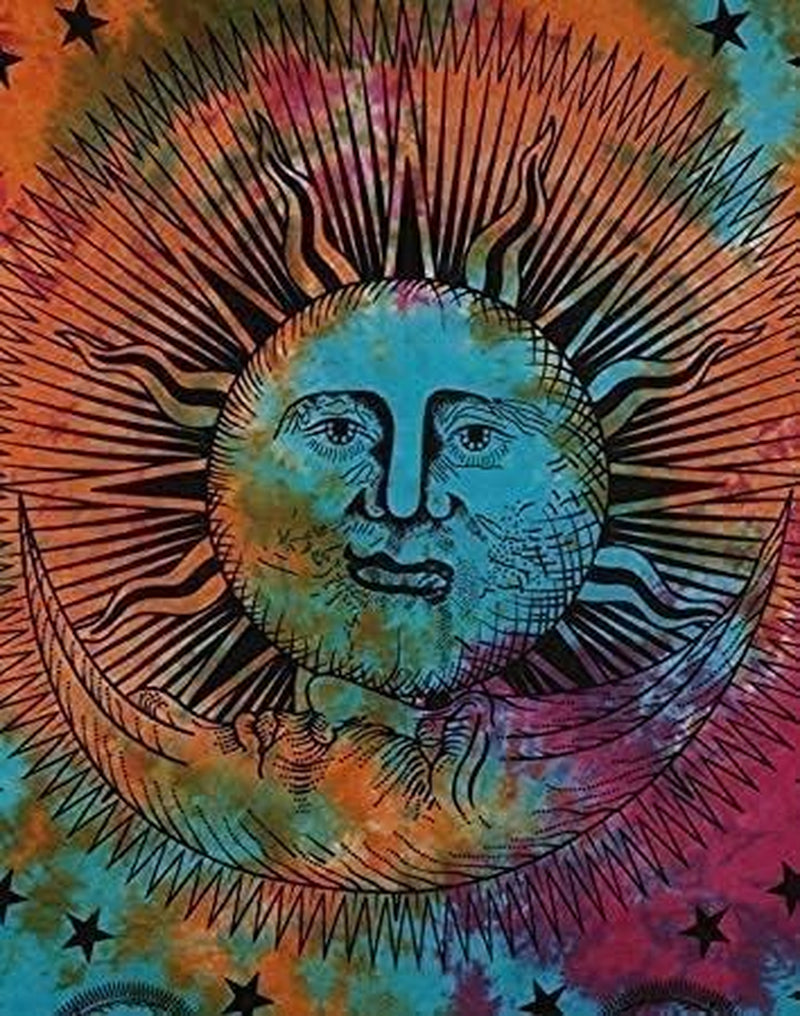 Tie Dye Mandala Tapestry, Celestial Sun Moon Star Planet Bohemian Tapestry Tarot, Wall Hanging Boho Tapestry for Room, Hippie Beach Coverlet Curtain (Rainbow, 54"X60")