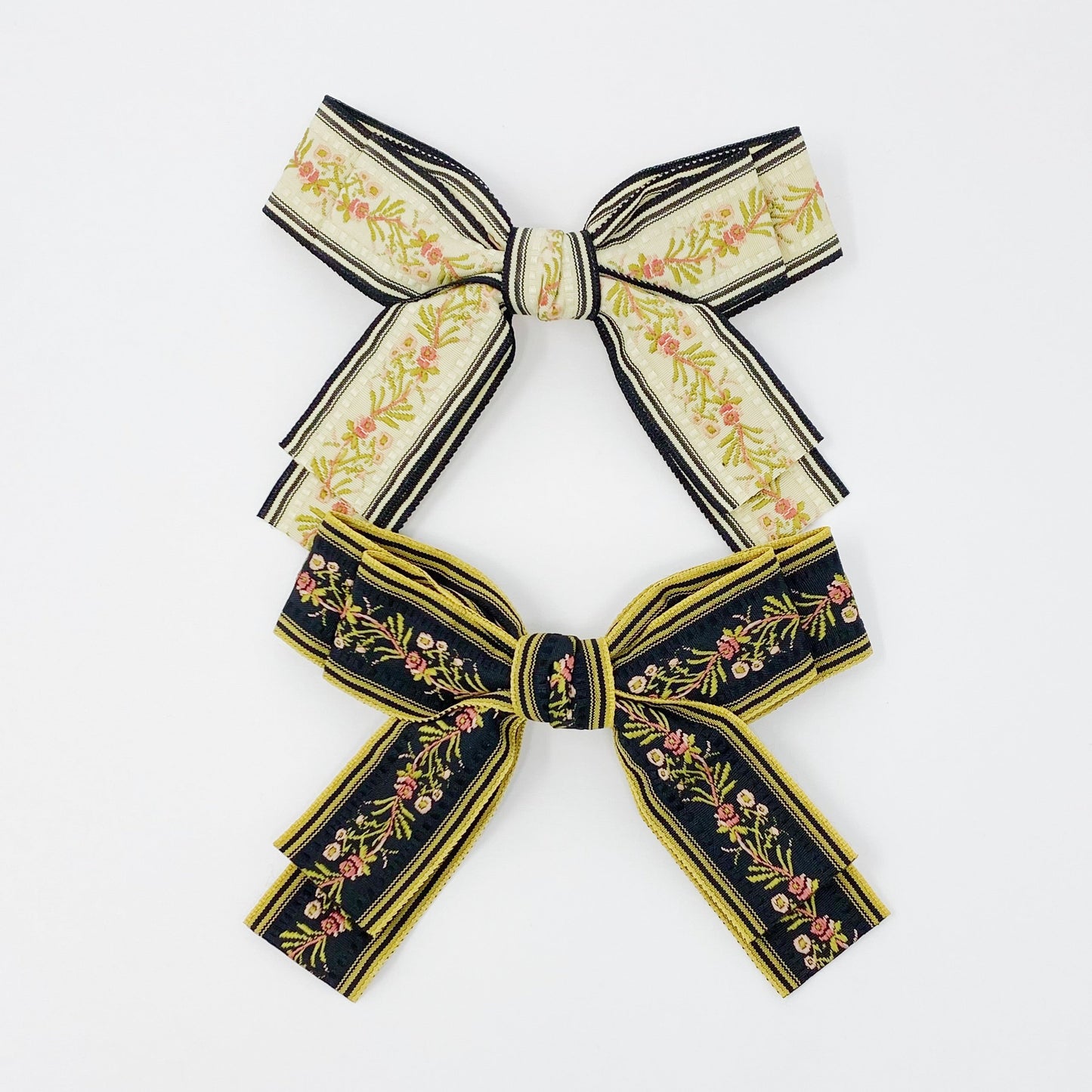Parisian Embroidered Bow Barrette Set