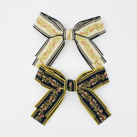 Parisian Embroidered Bow Barrette Set