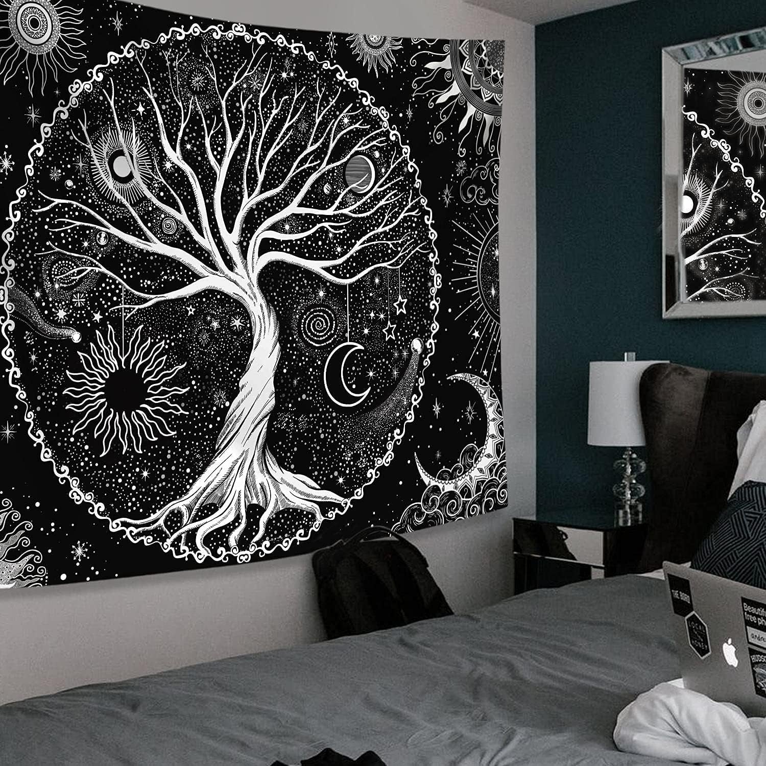 Tree of Life Tapestry Black and White Tapestry for Bedroom Spiritual Aesthetic Tree Tapestries Aesthetic Tapestries Wall Hanging for Bedroom Black 50×60 Inches