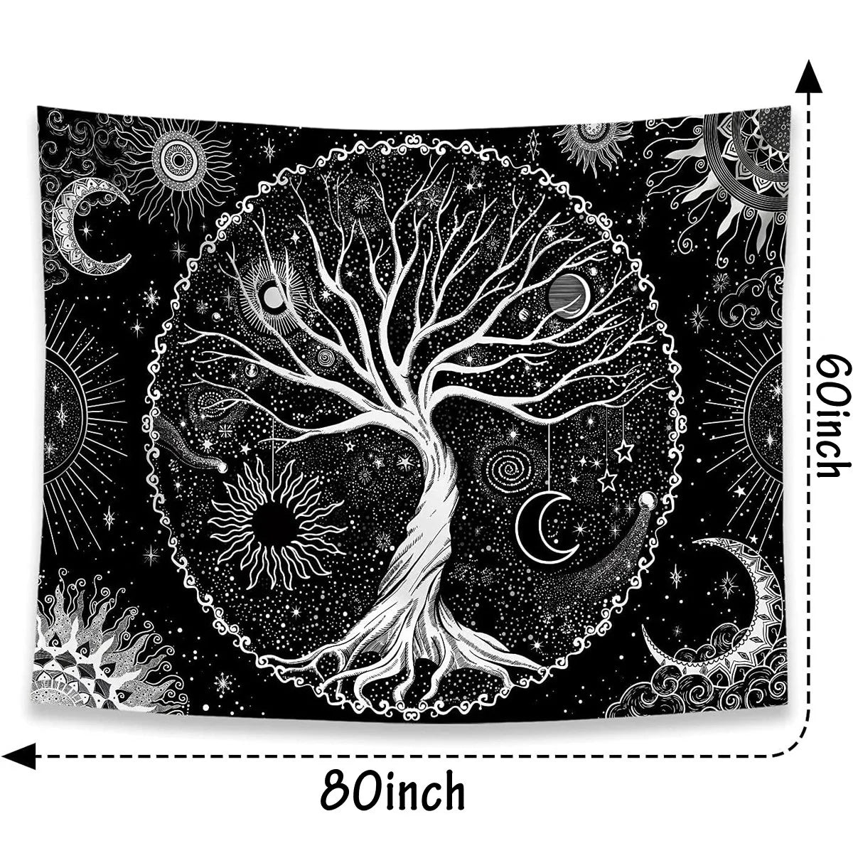 Black Tapestry Tree of Life Tapestry Wall Tapestry Black Aesthetic Tapestry Wall Hanging for Bedroom (60 X 80 Inches)