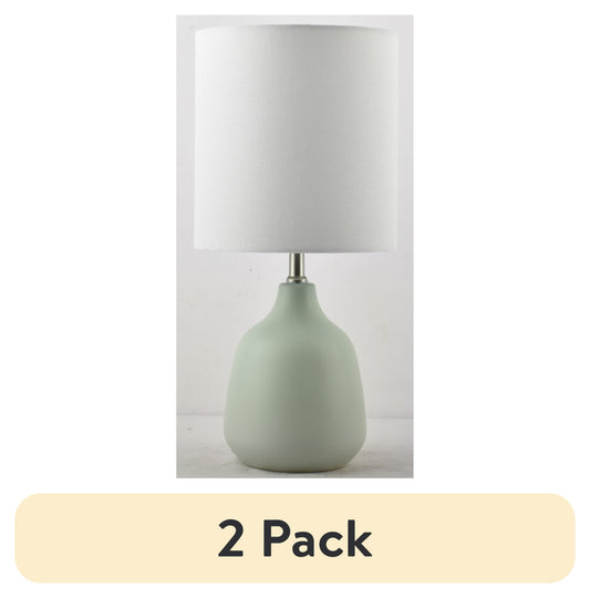 (2 Pack)  16" Sage Ceramic Table Lamp with White Linen Shade