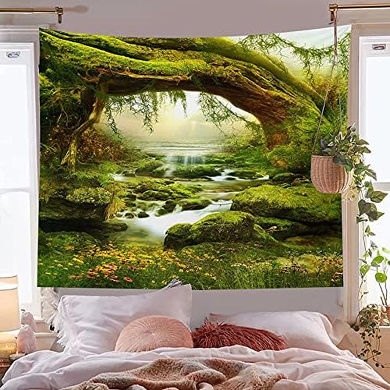 Forest Landscape Home Decor - Living Room & Bedroom Magic Tapestry (Sunlight&Creek, 60''L51''W)