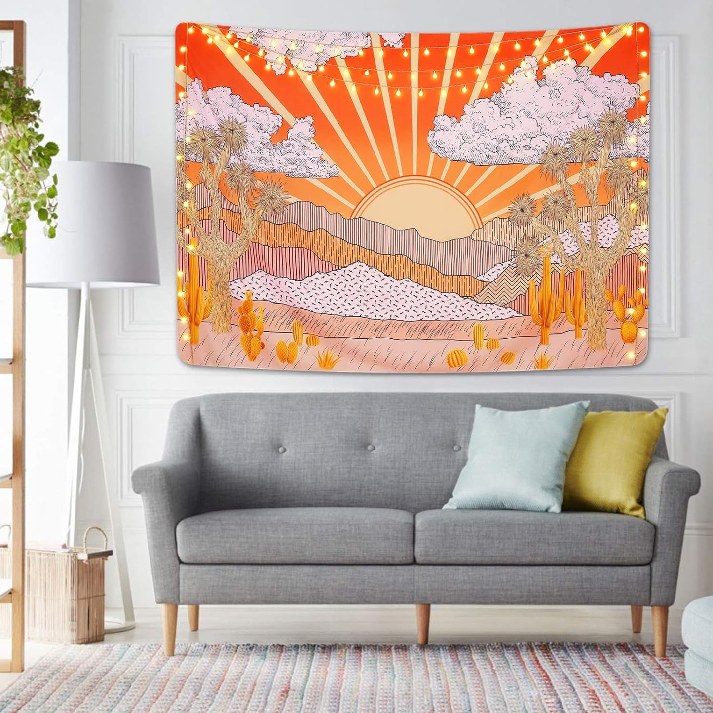 Birsppy Mountain Tapestry Sunset Tapestry Desert Cactus Tapestry Nature Landscape Tapestries Tree Plant Tapestry Wall Hanging for Room (59.1 X 82.7 Inches)