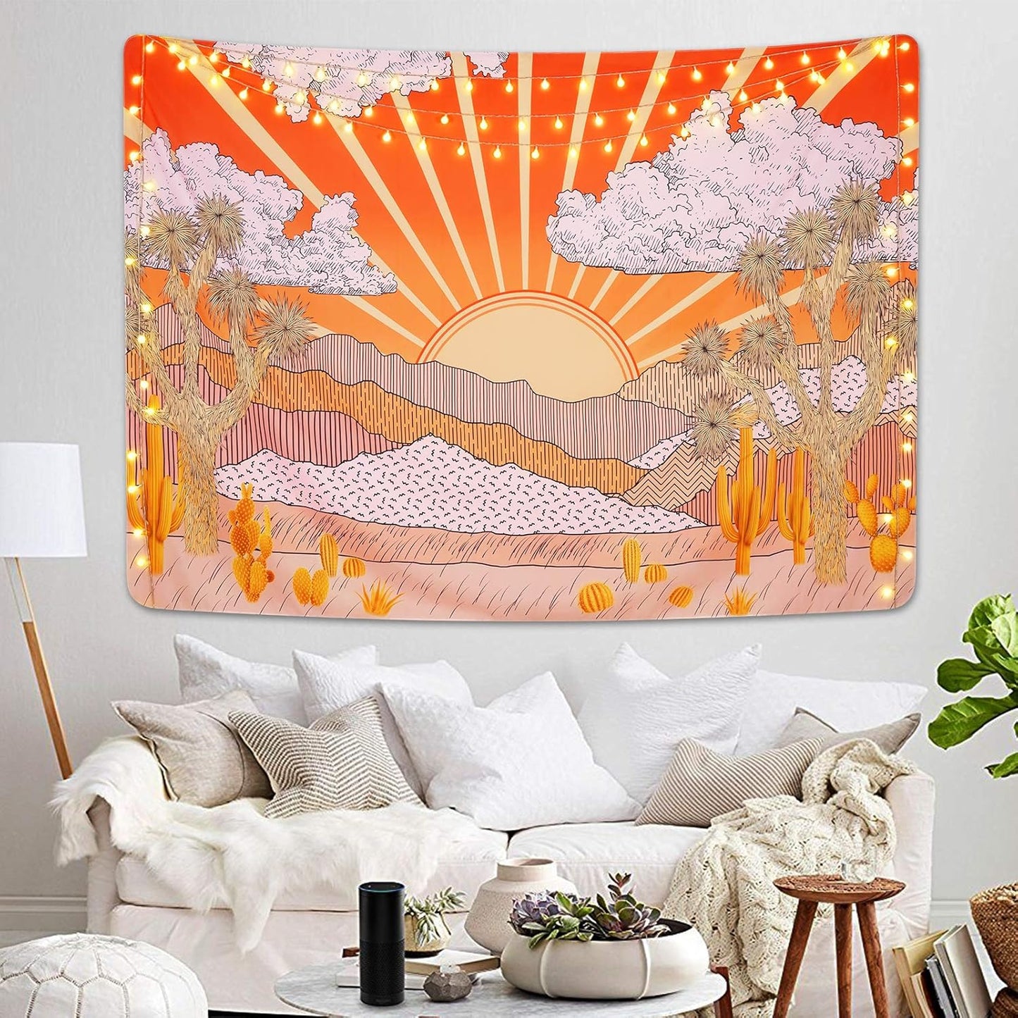 Birsppy Mountain Tapestry Sunset Tapestry Desert Cactus Tapestry Nature Landscape Tapestries Tree Plant Tapestry Wall Hanging for Room (59.1 X 82.7 Inches)