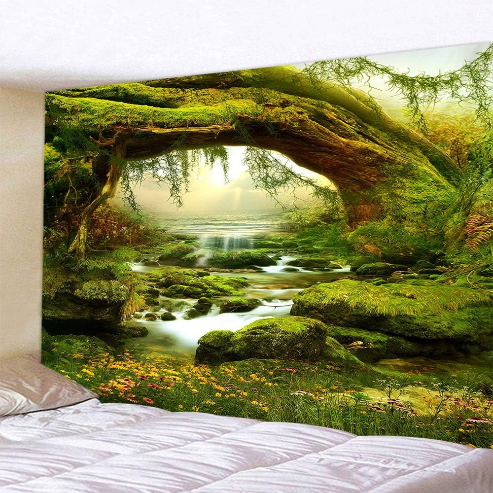 Forest Landscape Home Decor - Living Room & Bedroom Magic Tapestry (Sunlight&Creek, 60''L51''W)
