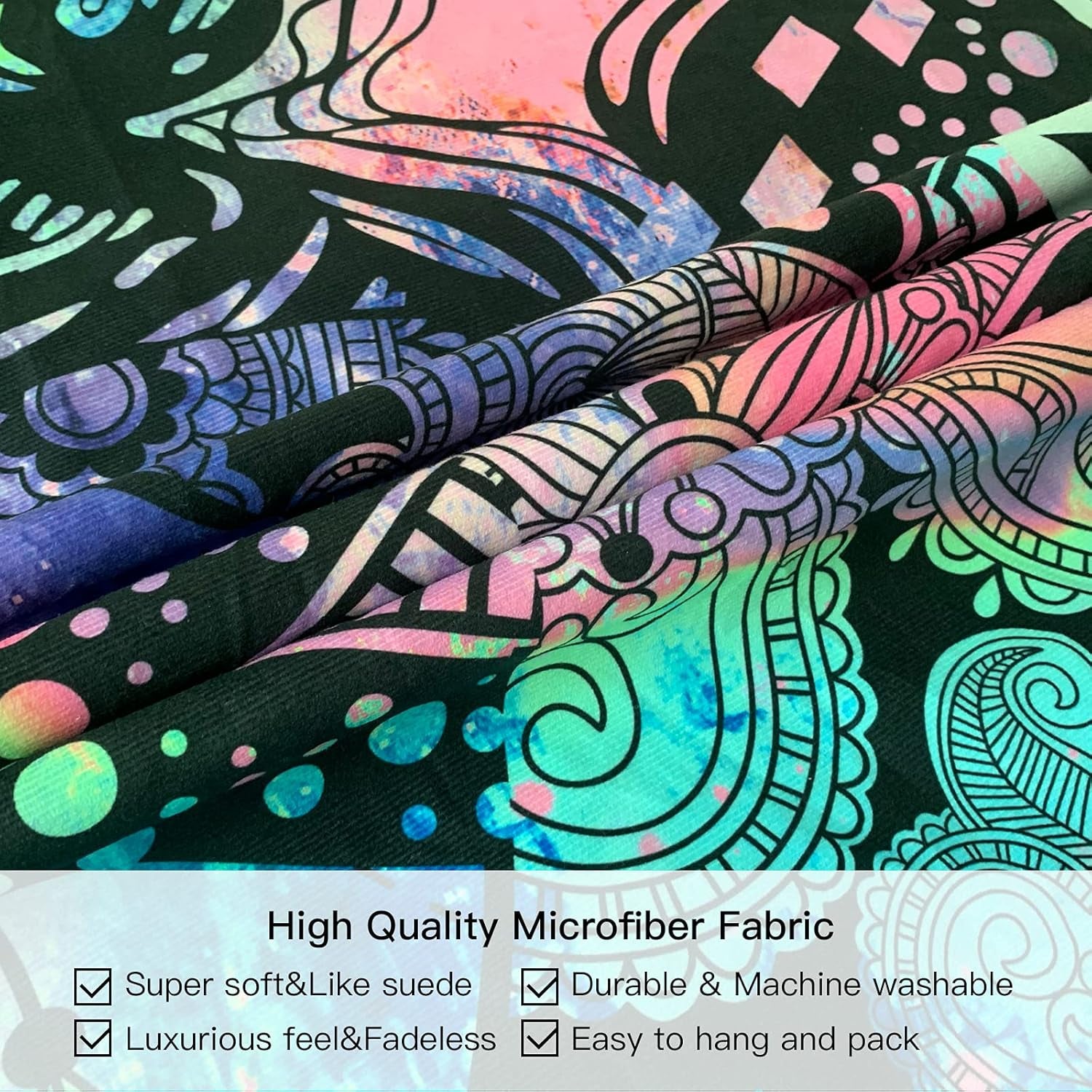 Hippie Mandala Tapestry Trippy Bohemian Tapestry Psychedelic Tapestry Wall Hanging Sun and Moon Tapestry Wall Decor Purple Blacklight Tapestry for Bedroom (50"X60")