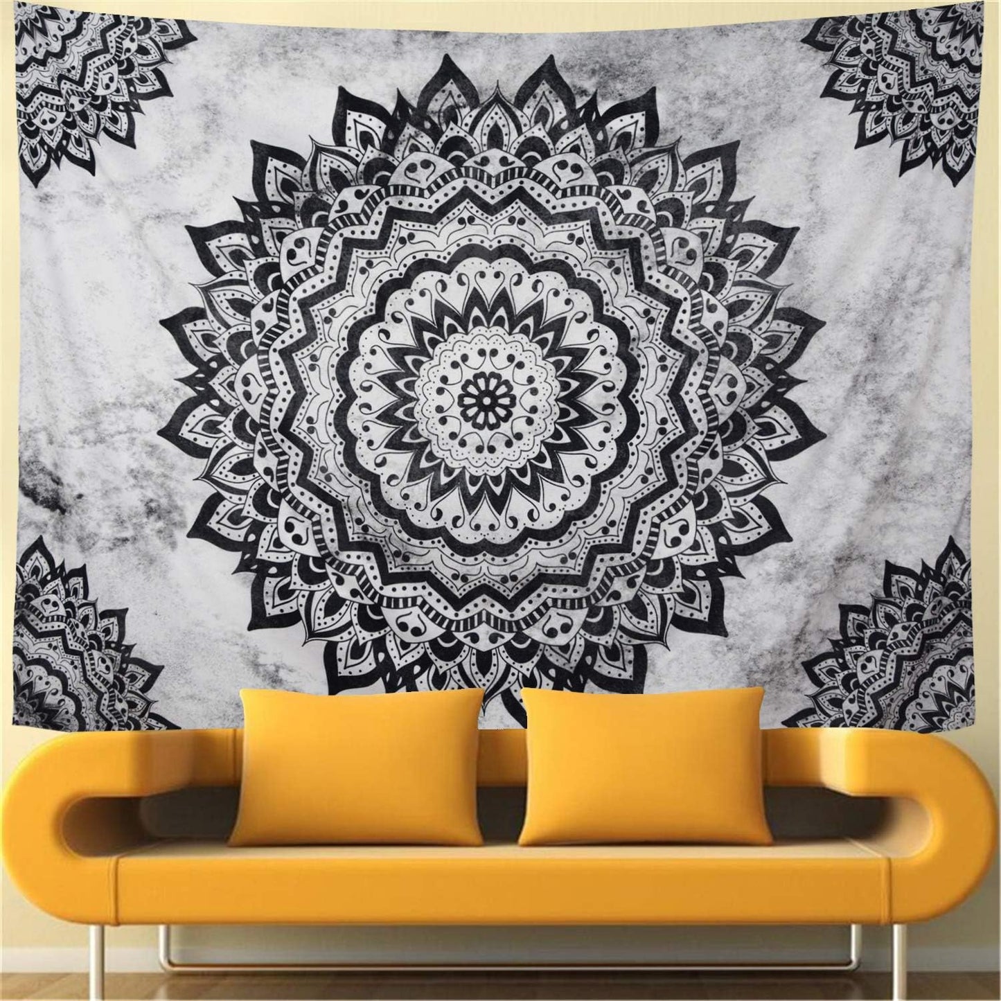 Black and White Mandala Wall Tapestry - Bohemian Flower Psychedelic Hippie Wall Hanging for Bedroom (51.2 X 59.1Inches)