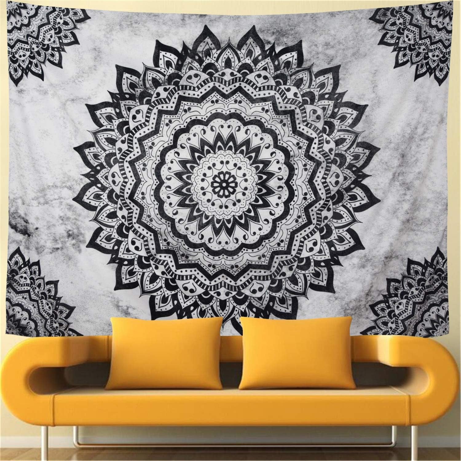 Black and White Mandala Wall Tapestry - Bohemian Flower Psychedelic Hippie Wall Hanging for Bedroom (51.2 X 59.1Inches)