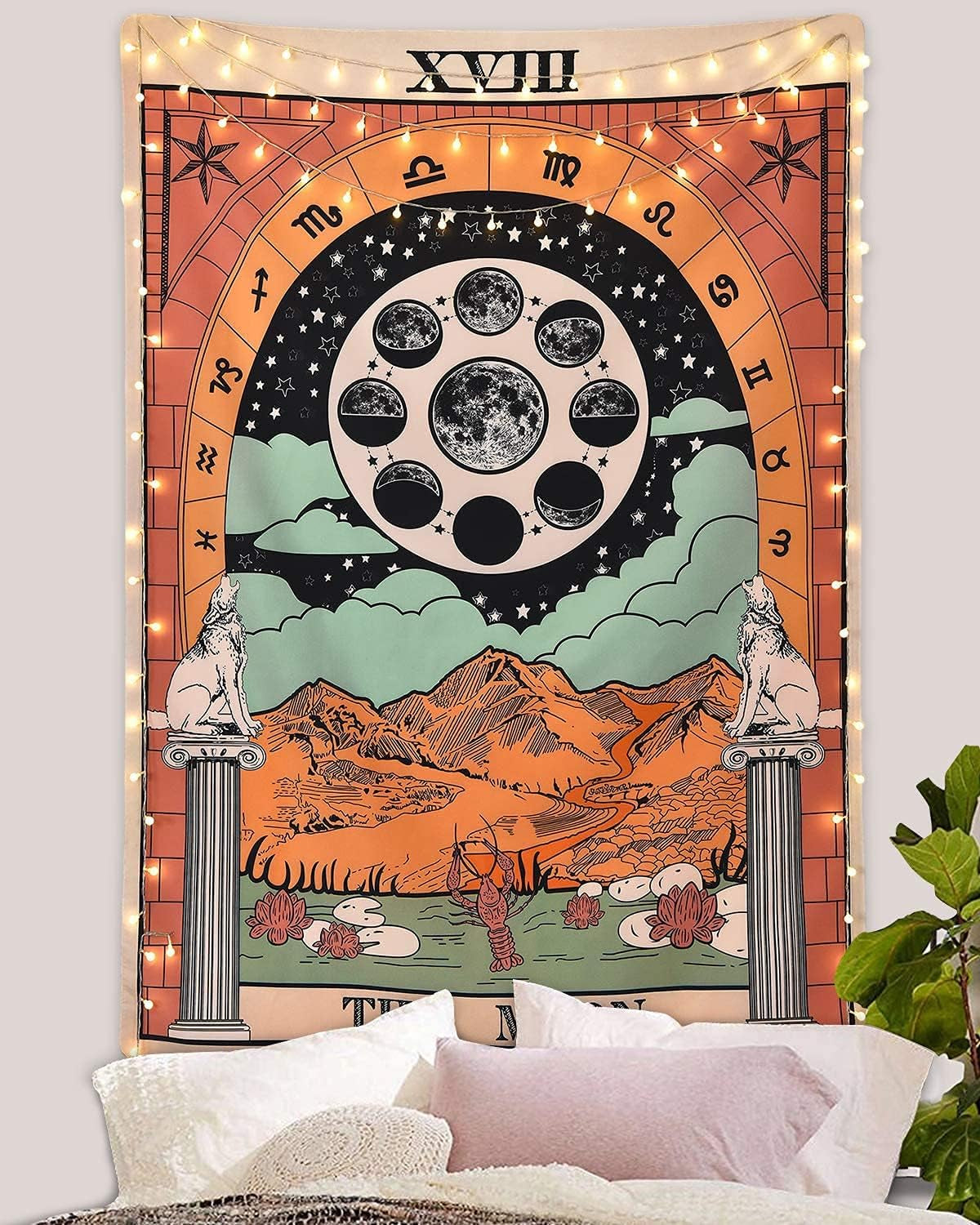 Abilly Sevenstars Tarot Tapestry the Moon Tapestry the Star Tapestry Moon Tarot Tapestry Medieval Europe Divination Tapestry Wall Hanging Mysterious Tapestries for Room
