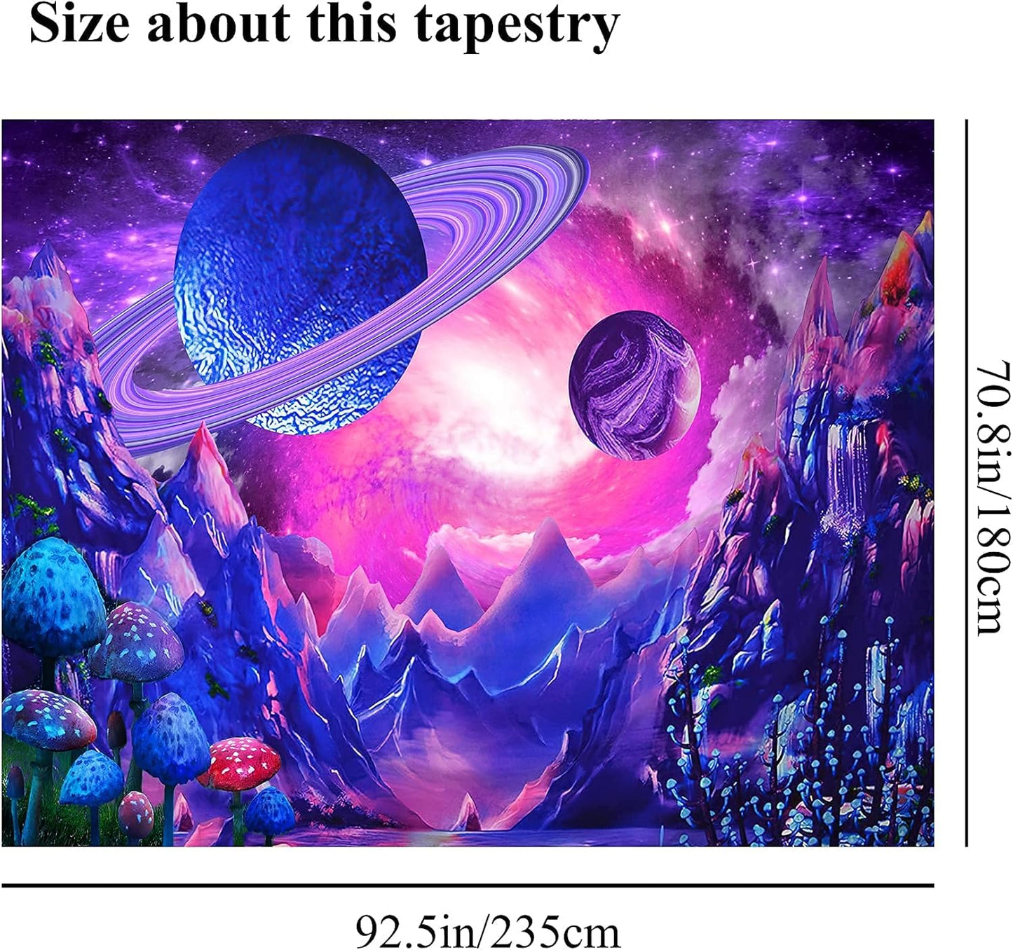 Space Tapestry Trippy Planet Tapestry Psychedelic Mushroom Tapestry Fantasy Galaxy Tapestry Mountain Tapestry Wall Hanging for Bedroom Home Decor (H70.8"×W92.5", Space Tapestry)