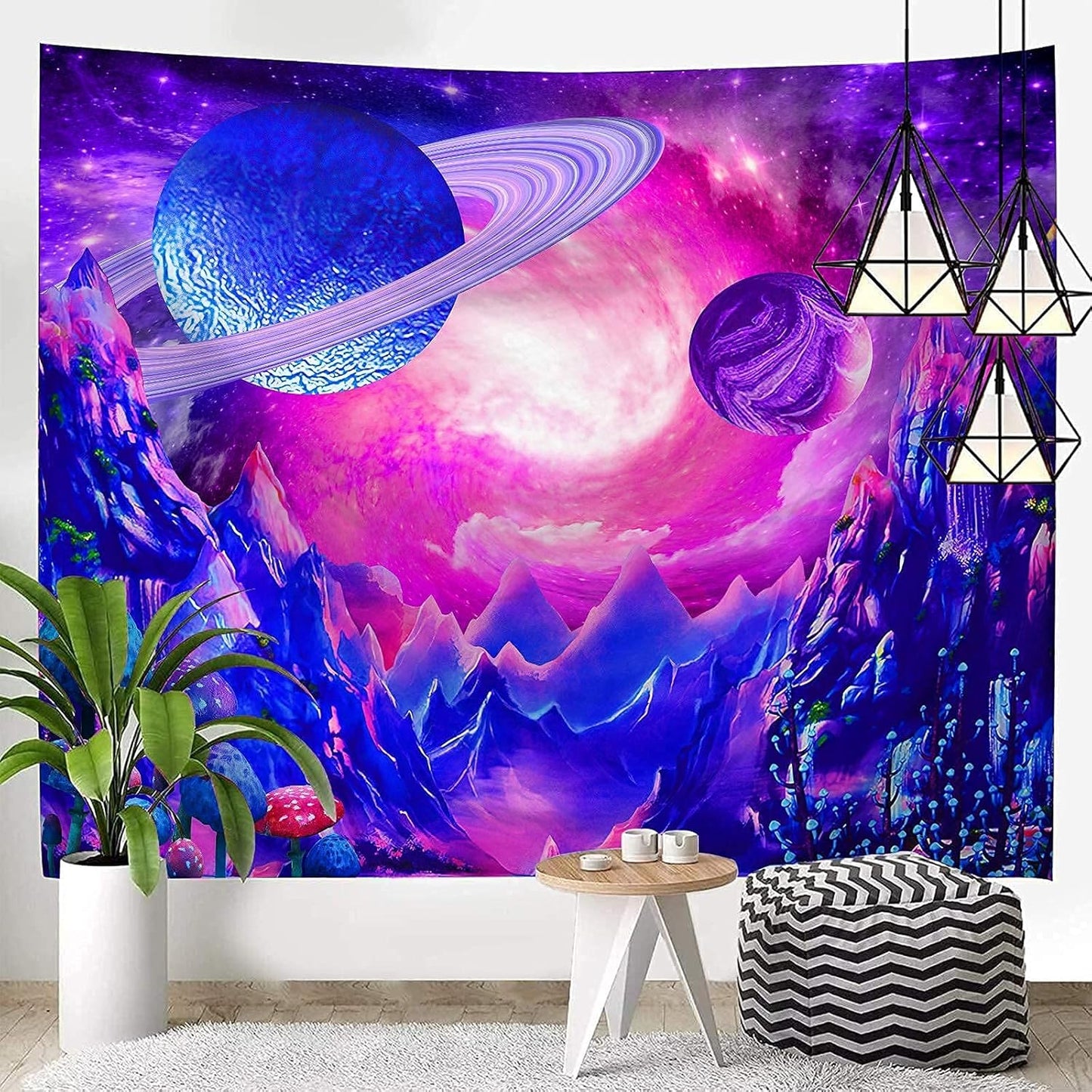 Space Tapestry Trippy Planet Tapestry Psychedelic Mushroom Tapestry Fantasy Galaxy Tapestry Mountain Tapestry Wall Hanging for Bedroom Home Decor (H70.8"×W92.5", Space Tapestry)