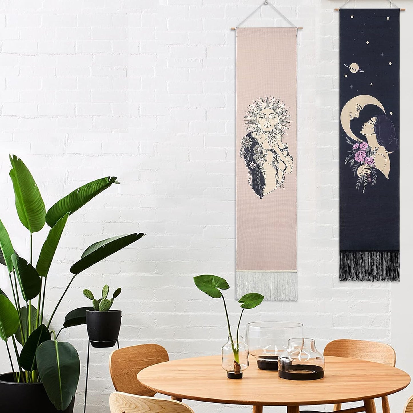 Sun and Moon Tapestry Wall Hanging the Moon Tarot Card Tapestry Burning Sun Tapestries for Room/Bedroom