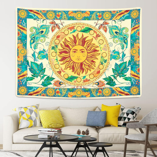 Lyacmy Burning Sun Tapestry Flower Vines Tapestries Vintage Floral Tapestry Mystic Tapestry Hippie Tapestry Wall Hanging for Room (Green, 51.2 X 59.1 Inches)