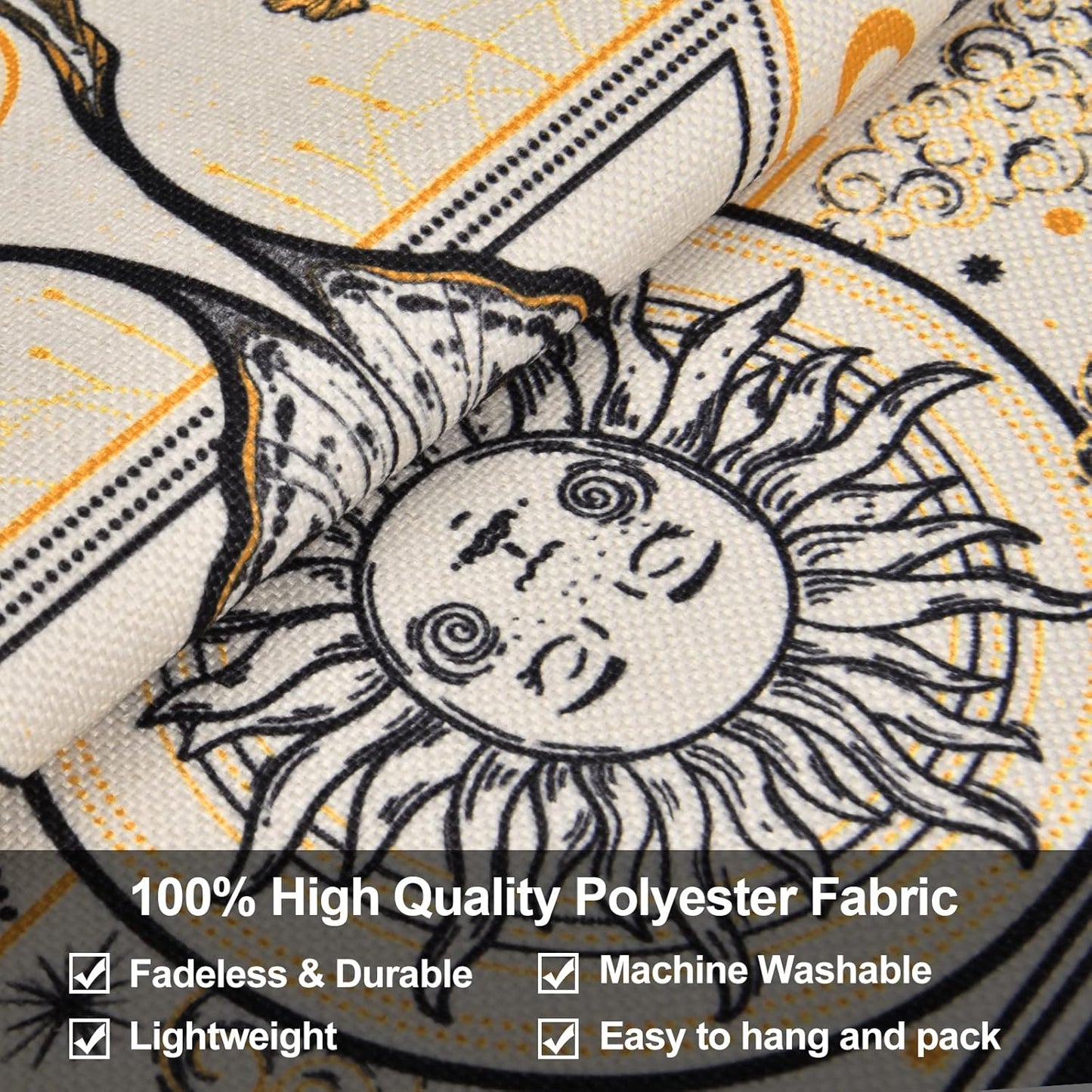 Lyacmy Pack of 2 Sun and Moon Tapestries - Yellow and Orange Tapestry Flower Vine Wall Hanging for Room (13.8 X 19.7 Inches)