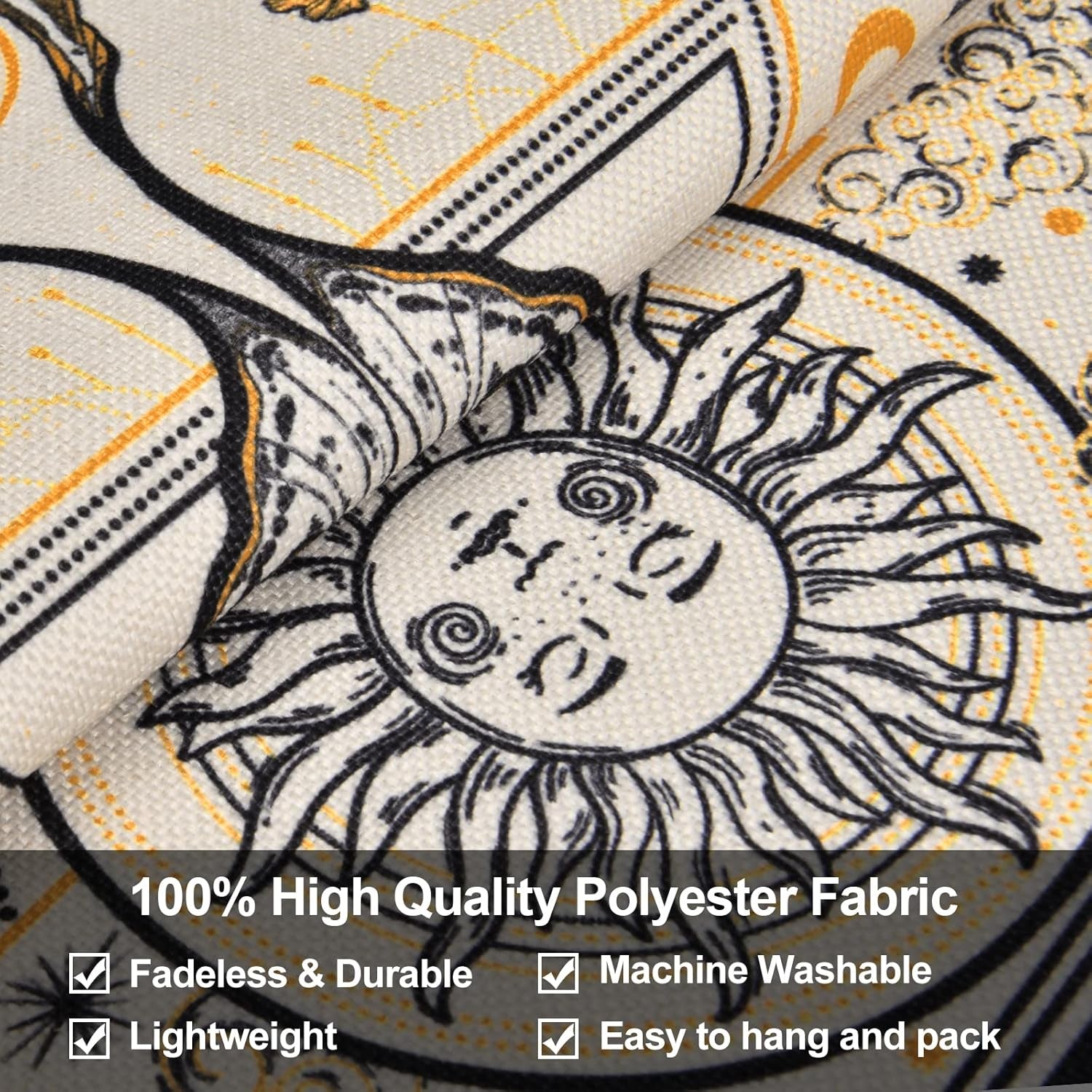 Lyacmy Pack of 2 Sun and Moon Tapestries - Yellow and Orange Tapestry Flower Vine Wall Hanging for Room (13.8 X 19.7 Inches)