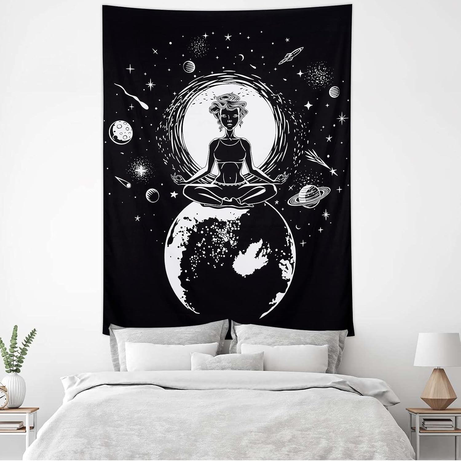 TANGDIAABBCC Black White Tapestry Chakra Yoga Meditation Wall Tapestry Mystic Celestial Space Planet Wall Hanging Tapestry Decoration for Bedroom Living Room Backdrop Dorm Studio Room 51.2ʺ × 59.1ʺ