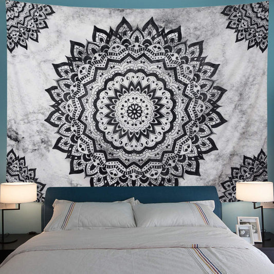 Black and White Mandala Wall Tapestry - Bohemian Flower Psychedelic Hippie Wall Hanging for Bedroom (51.2 X 59.1Inches)