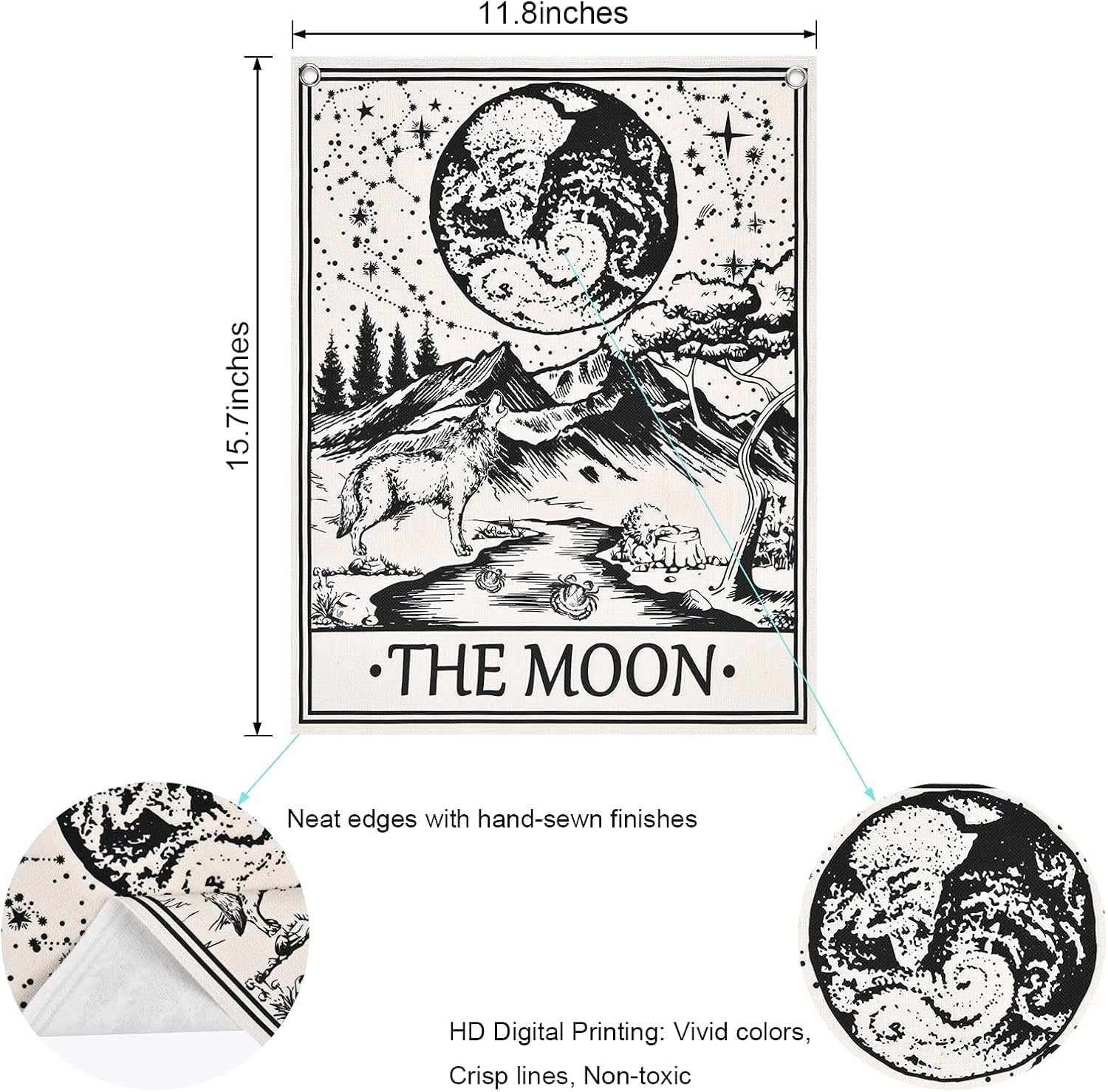 Pack of 3 Tarot Card Tapestry Tarot Flag Tapestry the Sun the Star the Moon Tarot Tapestry Vertical Medieval Tarot Tapestries Wall Hanging for Room with Seamless Nails(11.8 X 15.7 Inches)