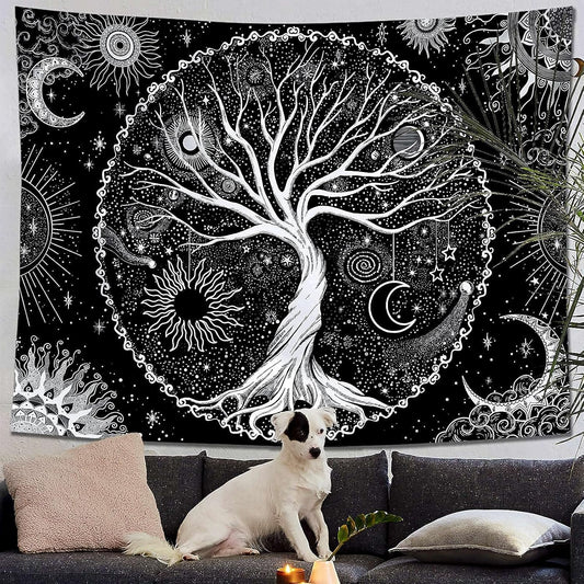 Tree of Life Tapestry Black and White Tapestry for Bedroom Spiritual Aesthetic Tree Tapestries Aesthetic Tapestries Wall Hanging for Bedroom Black 50×60 Inches