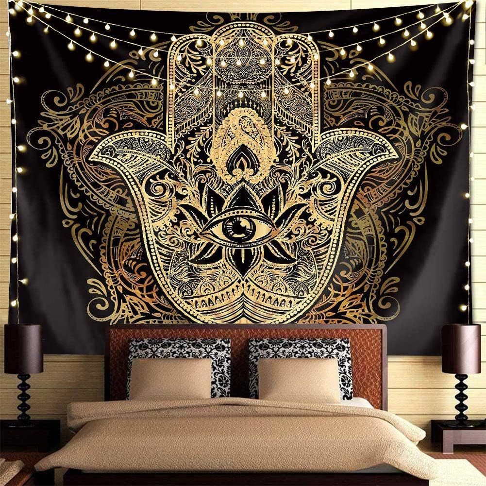 Astronaut Tapestry, Spaceman with Beer Sitting on Universe Outer Space Wall Hanging Tapestry for Bedroom Living Room Dorm. (Trippy Hamsa, 78" L*59" W)