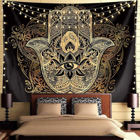 Astronaut Tapestry, Spaceman with Beer Sitting on Universe Outer Space Wall Hanging Tapestry for Bedroom Living Room Dorm. (Trippy Hamsa, 78" L*59" W)