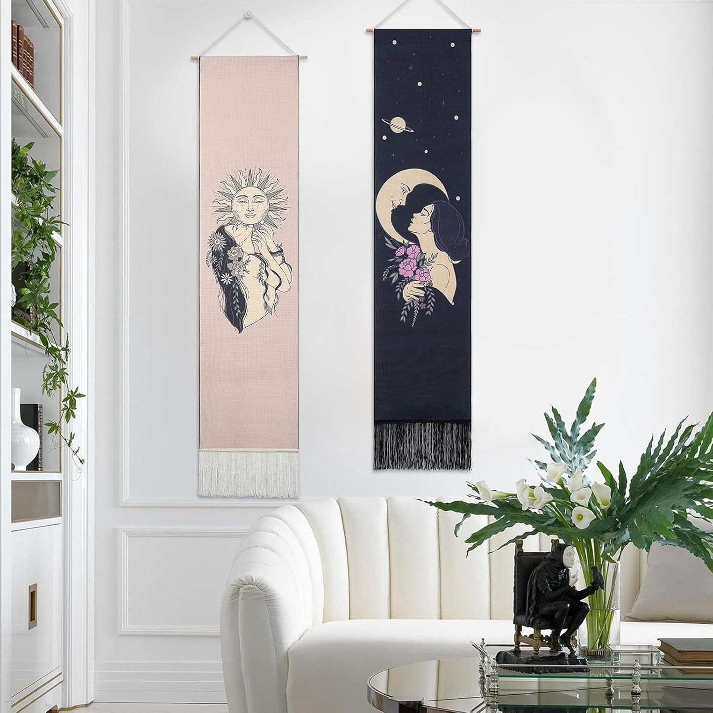 Sun and Moon Tapestry Wall Hanging the Moon Tarot Card Tapestry Burning Sun Tapestries for Room/Bedroom
