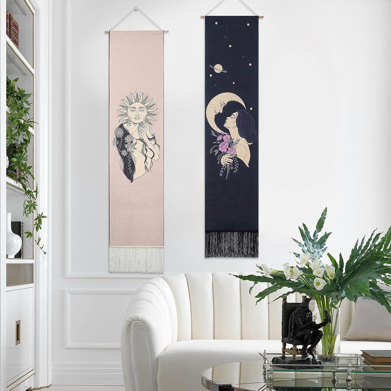 Sun and Moon Tapestry Wall Hanging the Moon Tarot Card Tapestry Burning Sun Tapestries for Room/Bedroom