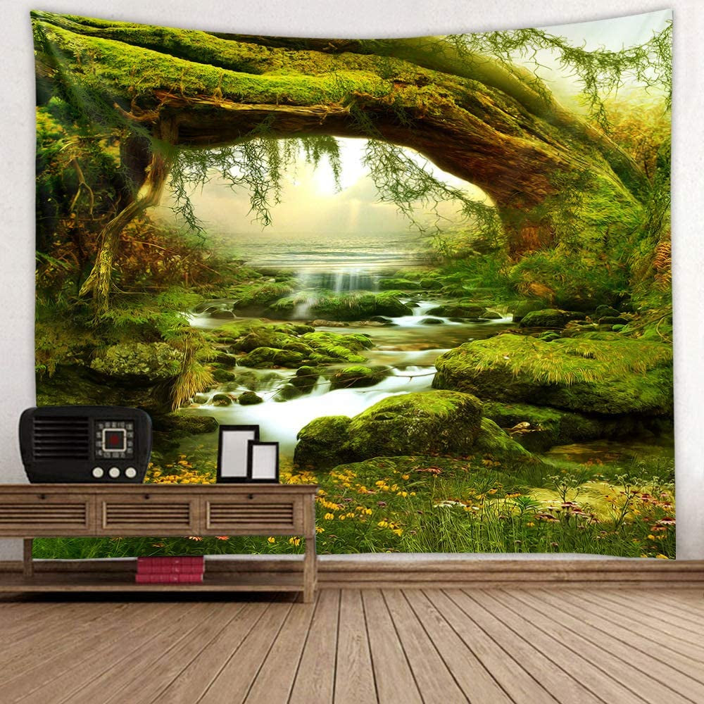Forest Landscape Home Decor - Living Room & Bedroom Magic Tapestry (Sunlight&Creek, 60''L51''W)