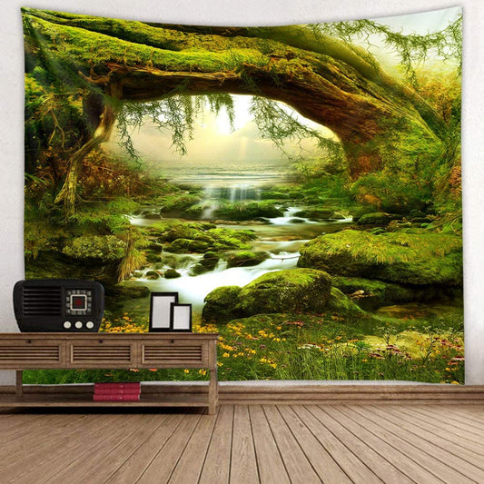 Forest Landscape Home Decor - Living Room & Bedroom Magic Tapestry Curtain XGXL (Sunlight&Creek, 78''L60''W)
