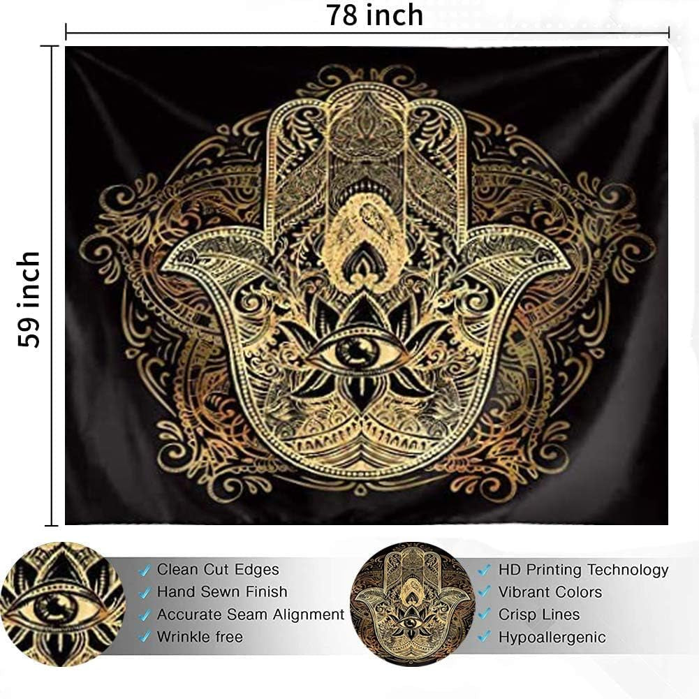 Astronaut Tapestry, Spaceman with Beer Sitting on Universe Outer Space Wall Hanging Tapestry for Bedroom Living Room Dorm. (Trippy Hamsa, 78" L*59" W)