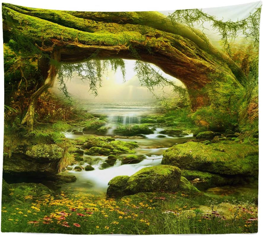 Forest Landscape Home Decor - Living Room & Bedroom Magic Tapestry Curtain XGXL (Sunlight&Creek, 78''L60''W)