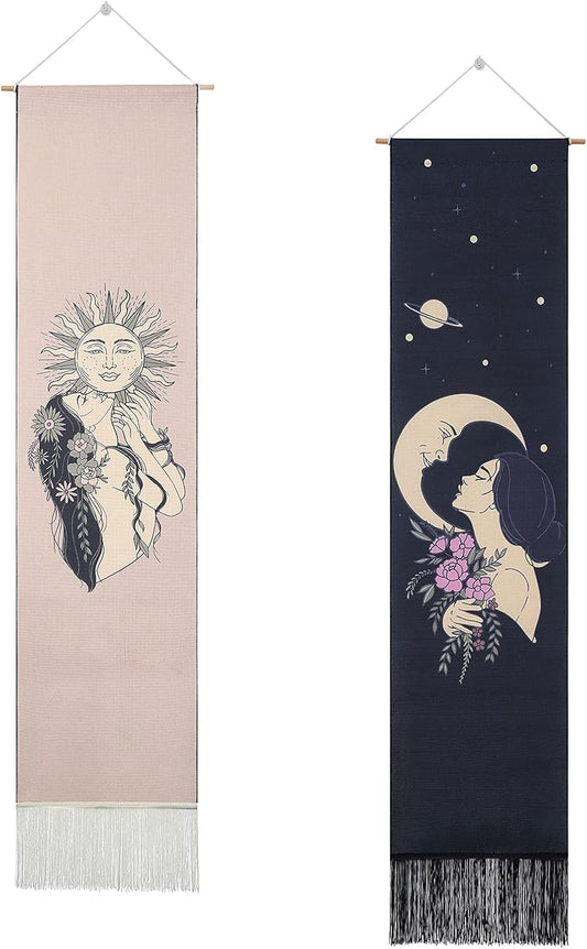 Sun and Moon Tapestry Wall Hanging the Moon Tarot Card Tapestry Burning Sun Tapestries for Room/Bedroom