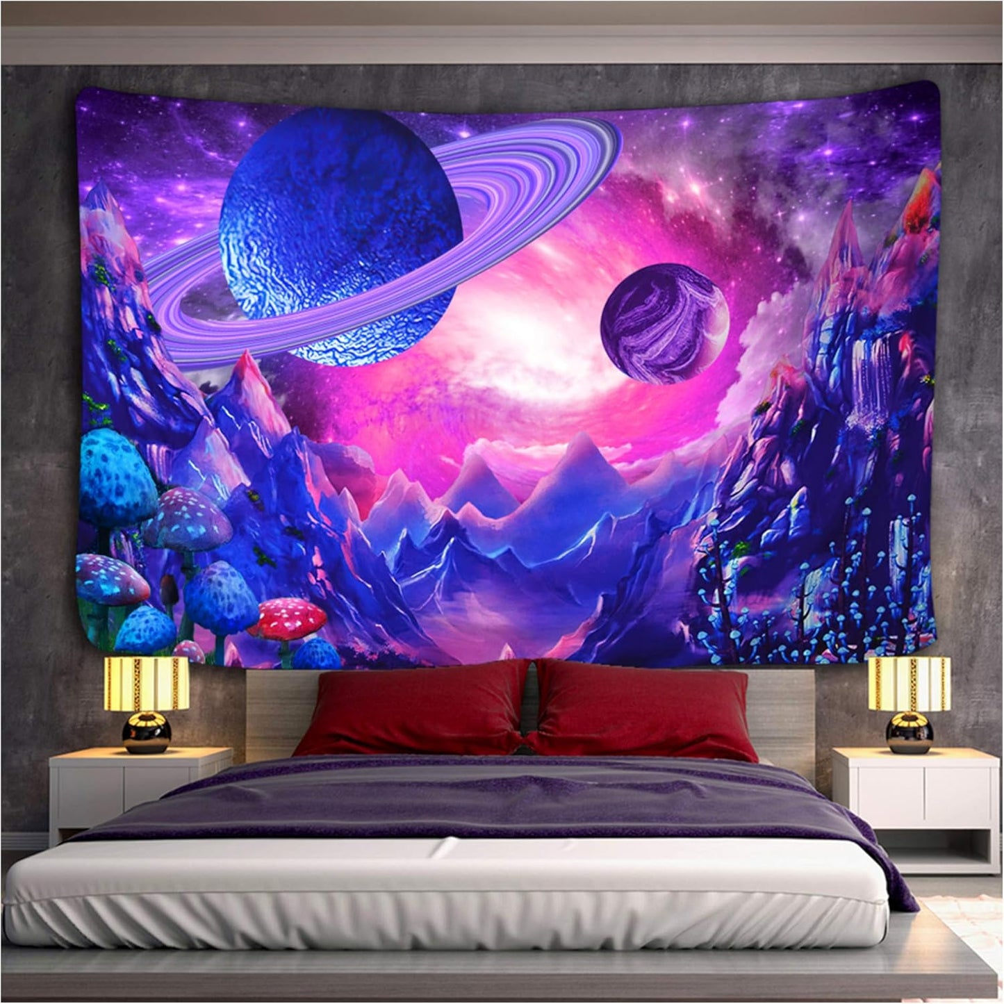 Space Tapestry Trippy Planet Tapestry Psychedelic Mushroom Tapestry Fantasy Galaxy Tapestry Mountain Tapestry Wall Hanging for Bedroom Home Decor (H70.8"×W92.5", Space Tapestry)