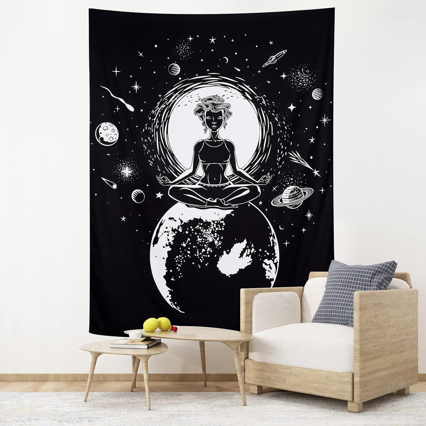 TANGDIAABBCC Black White Tapestry Chakra Yoga Meditation Wall Tapestry Mystic Celestial Space Planet Wall Hanging Tapestry Decoration for Bedroom Living Room Backdrop Dorm Studio Room 51.2ʺ × 59.1ʺ
