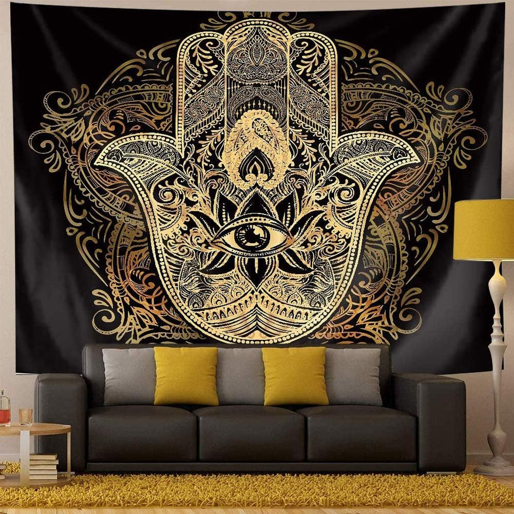 Astronaut Tapestry, Spaceman with Beer Sitting on Universe Outer Space Wall Hanging Tapestry for Bedroom Living Room Dorm. (Trippy Hamsa, 78" L*59" W)