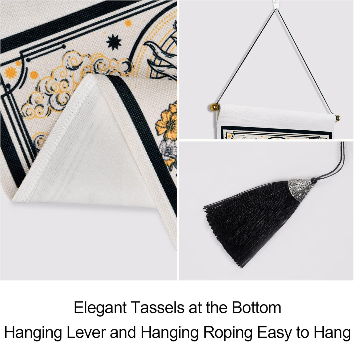 Lyacmy Pack of 2 Sun and Moon Tapestries - Yellow and Orange Tapestry Flower Vine Wall Hanging for Room (13.8 X 19.7 Inches)