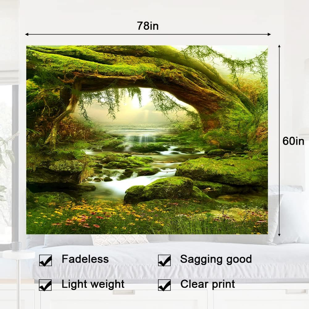 Forest Landscape Home Decor - Living Room & Bedroom Magic Tapestry Curtain XGXL (Sunlight&Creek, 78''L60''W)