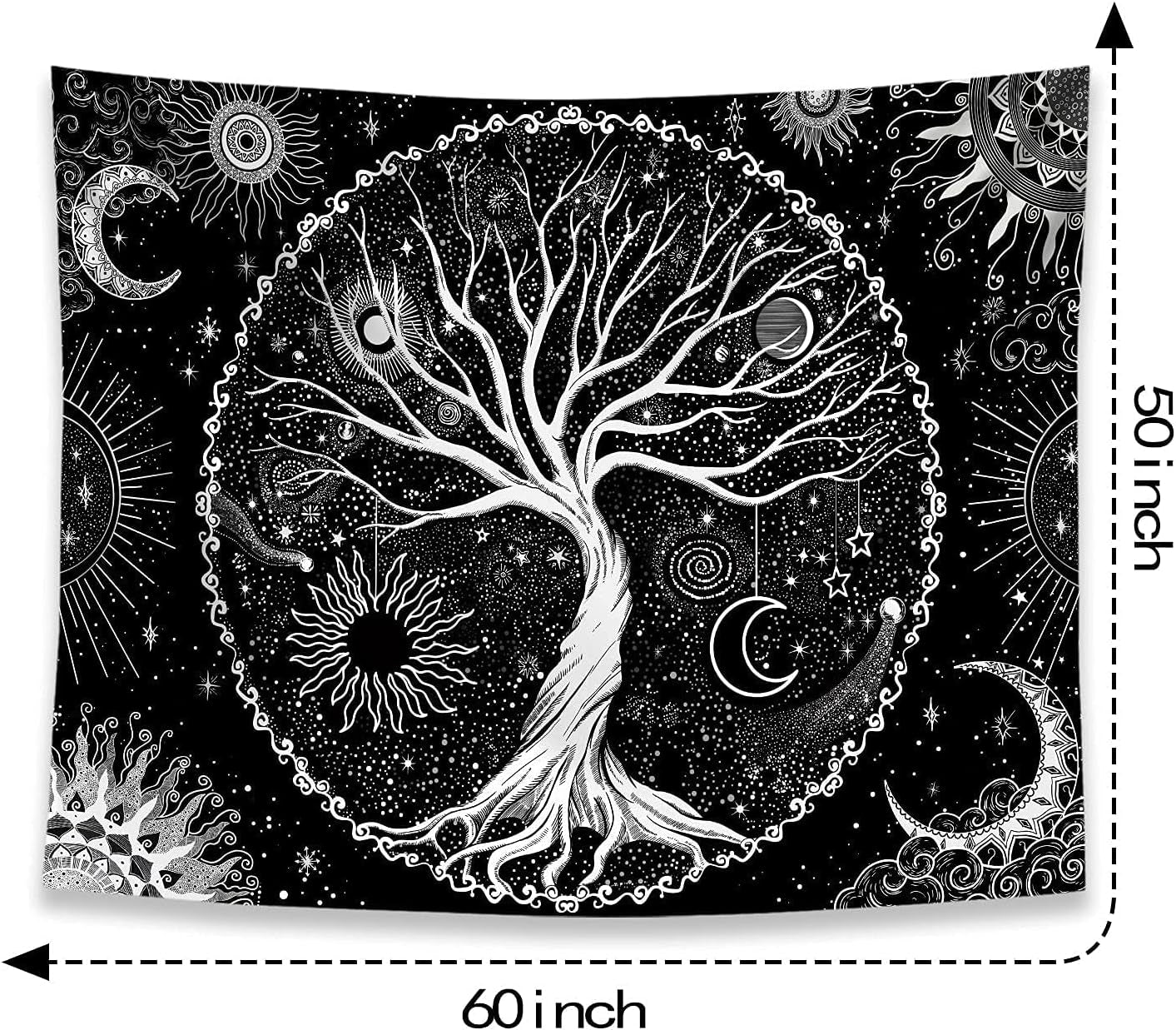 Tree of Life Tapestry Black and White Tapestry for Bedroom Spiritual Aesthetic Tree Tapestries Aesthetic Tapestries Wall Hanging for Bedroom Black 50×60 Inches
