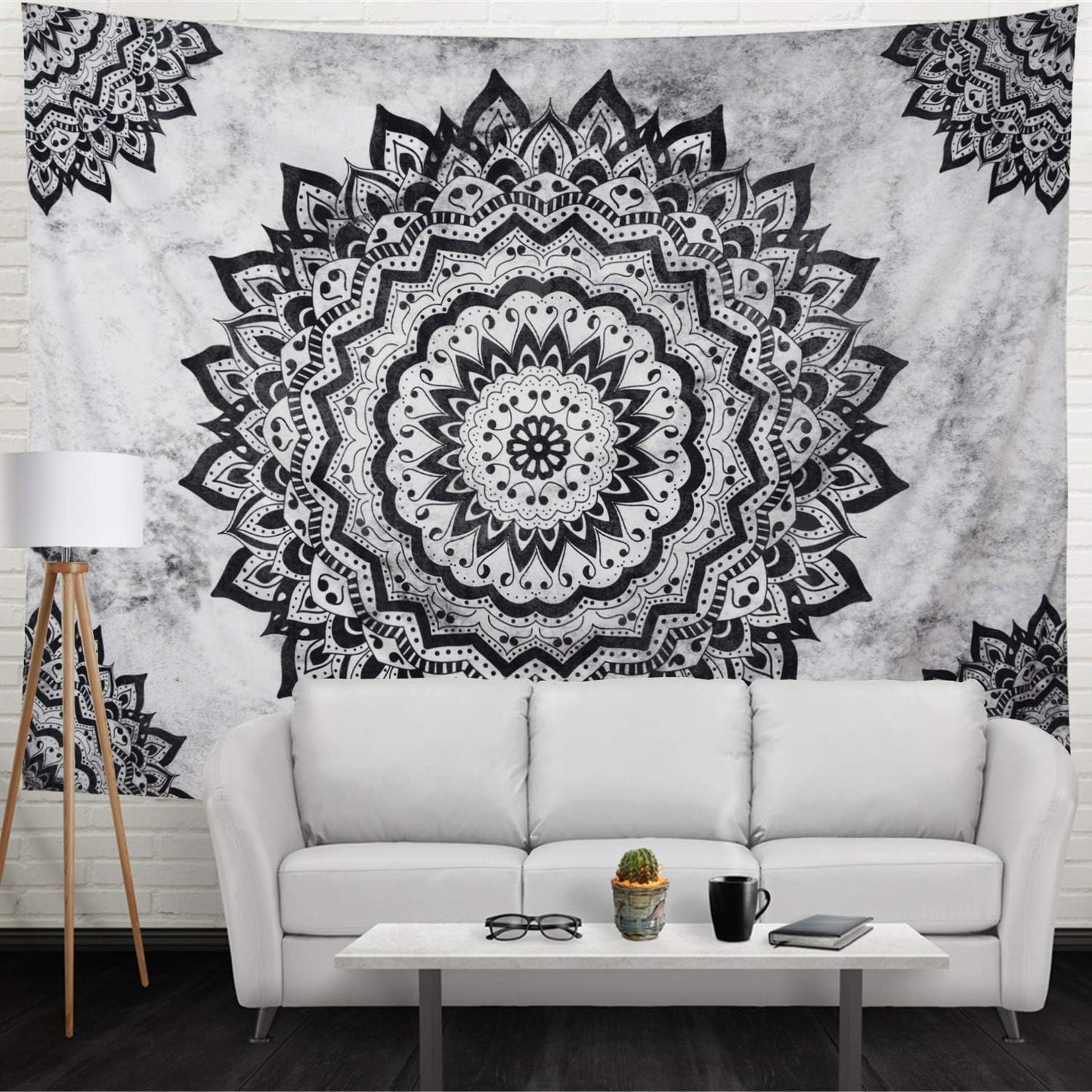 Black and White Mandala Wall Tapestry - Bohemian Flower Psychedelic Hippie Wall Hanging for Bedroom (51.2 X 59.1Inches)