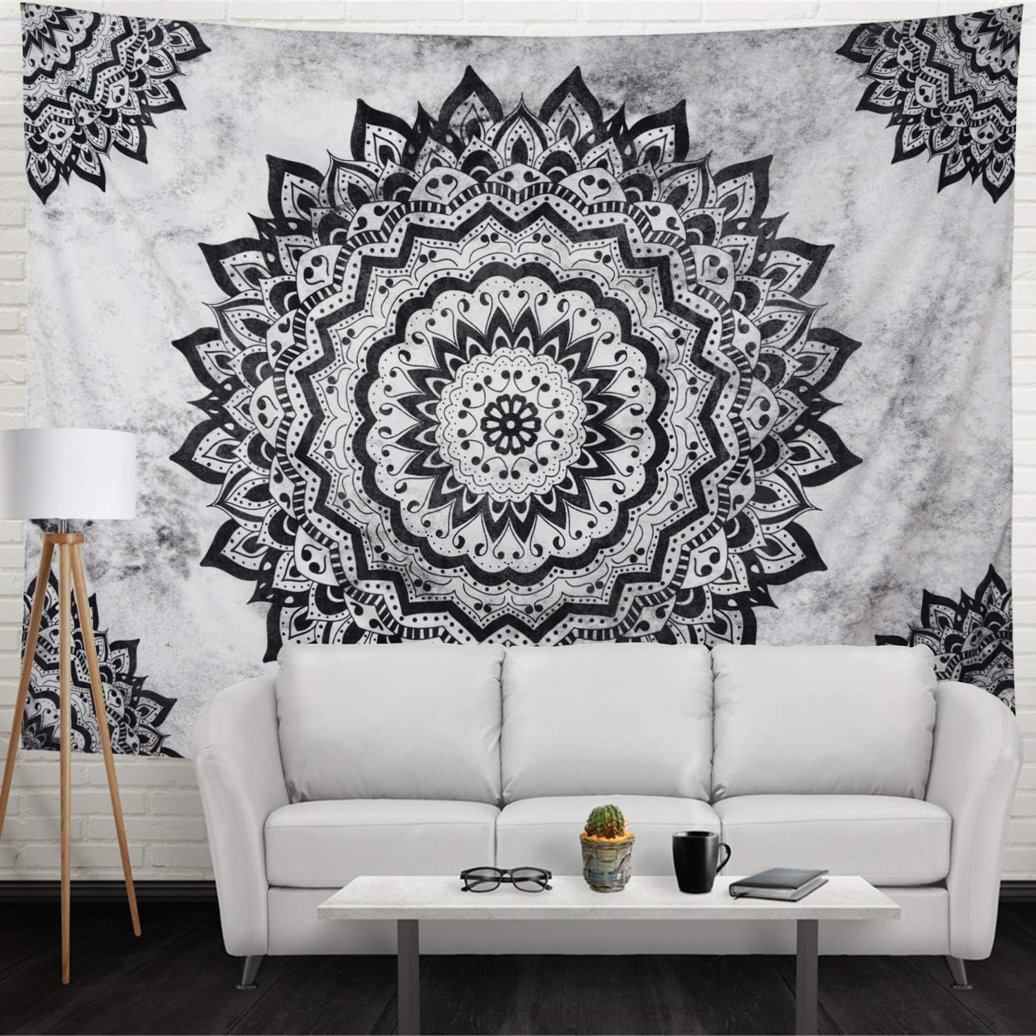 Black and White Mandala Wall Tapestry - Bohemian Flower Psychedelic Hippie Wall Hanging for Bedroom (51.2 X 59.1Inches)