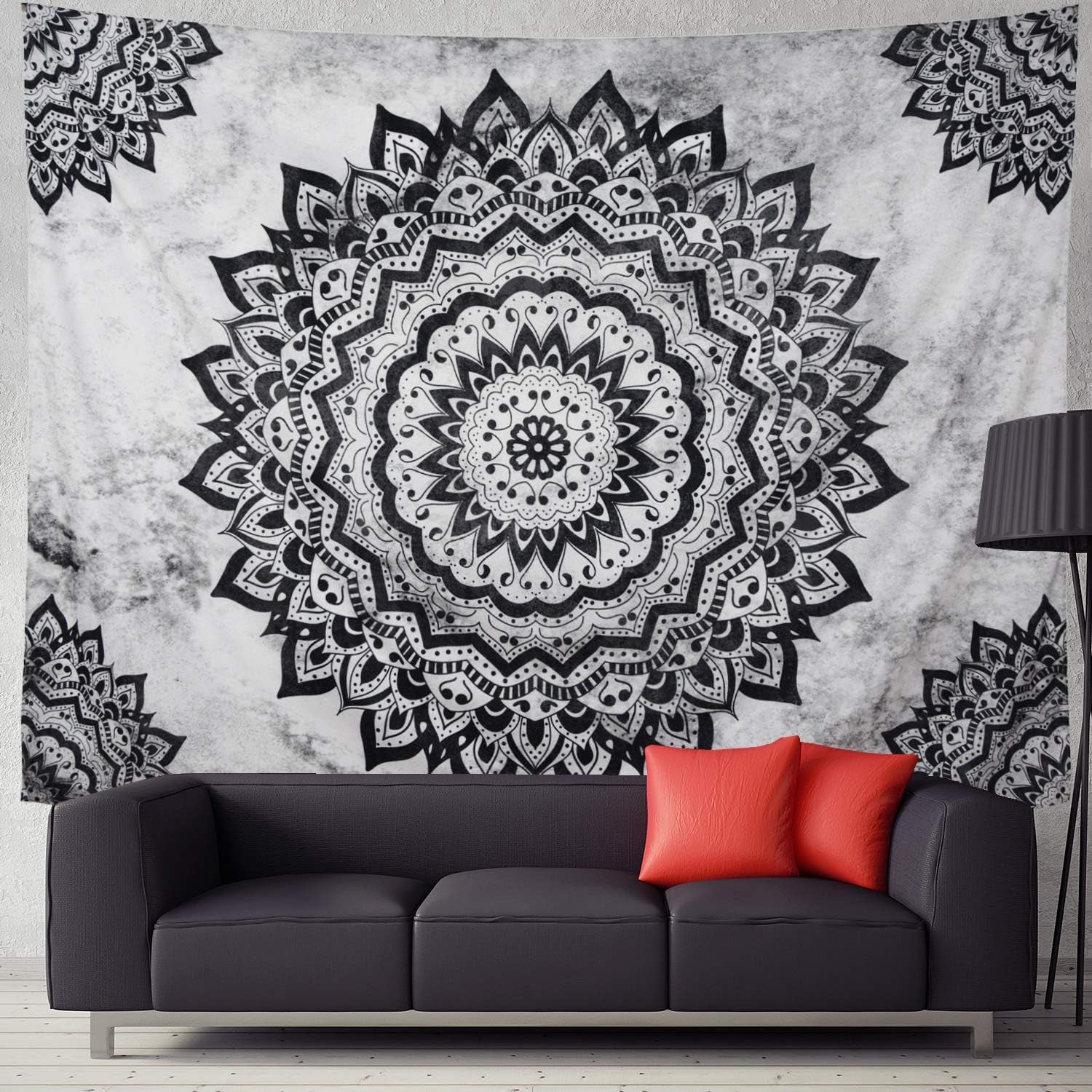 Black and White Mandala Wall Tapestry - Bohemian Flower Psychedelic Hippie Wall Hanging for Bedroom (51.2 X 59.1Inches)