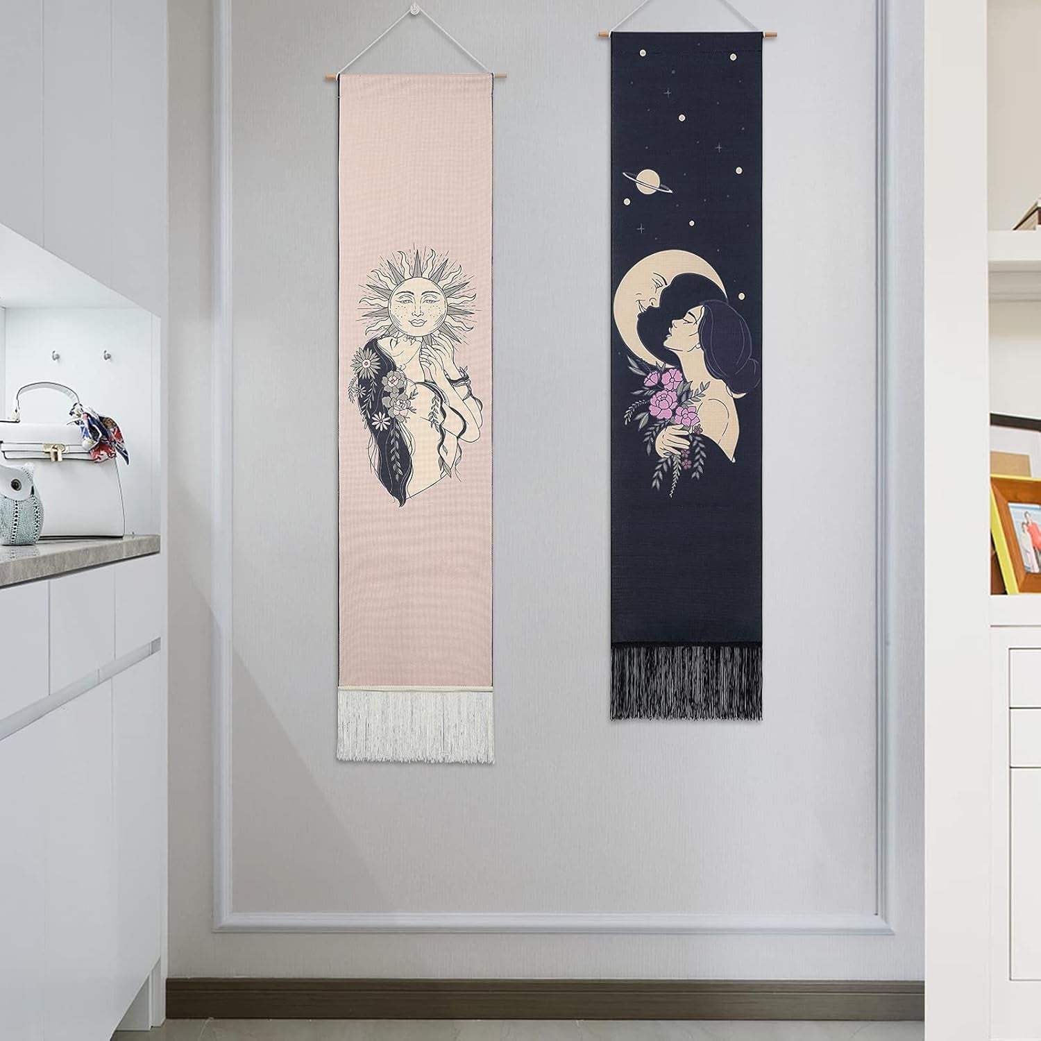 Sun and Moon Tapestry Wall Hanging the Moon Tarot Card Tapestry Burning Sun Tapestries for Room/Bedroom