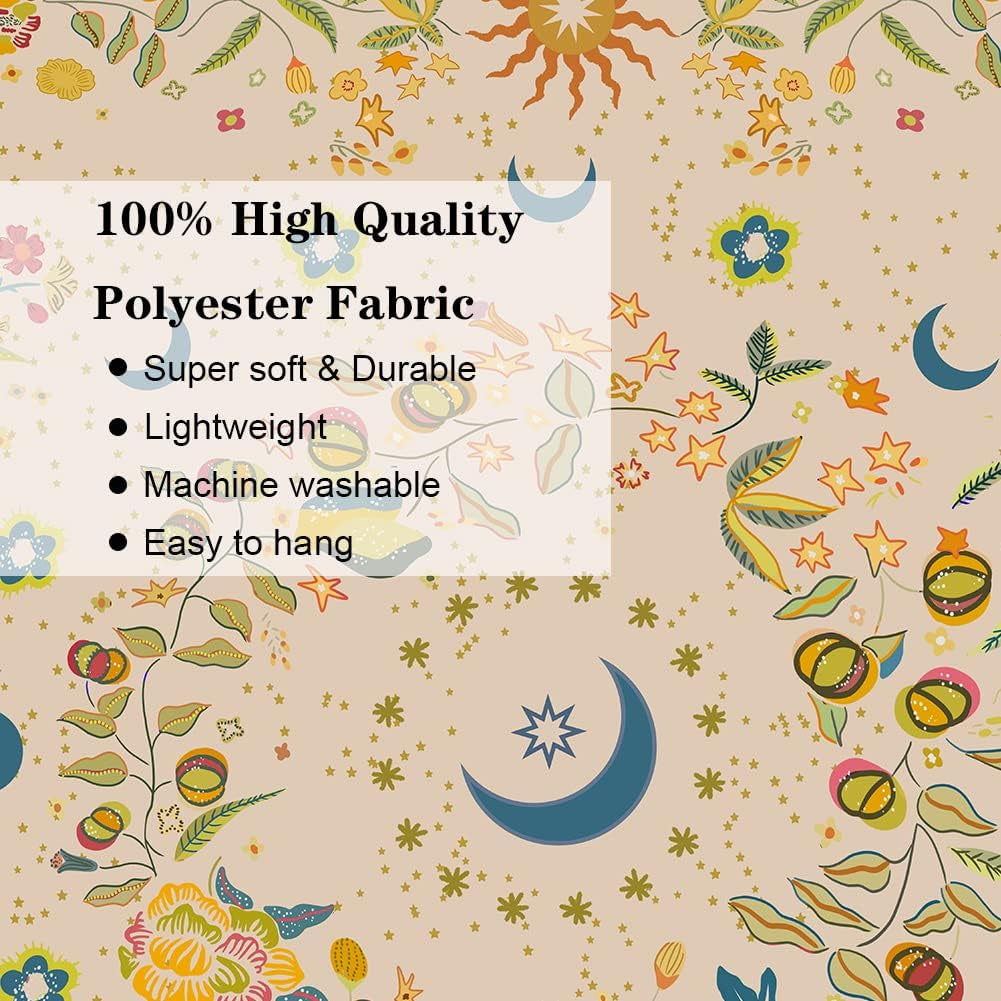 Wall Tapestry - Bohemian Floral Vine Wall Hanging Celestial Sun Moon and Star Tapestry for Hippie Home Decor - Bedroom Aesthetic (Butterfly Beige, Medium (50X 60))