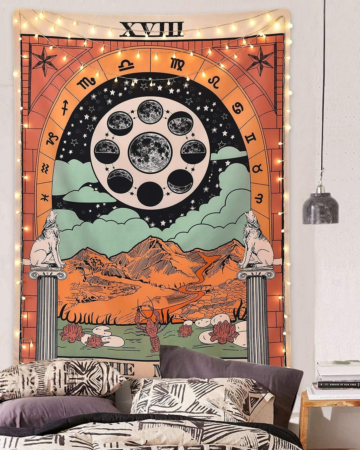 Abilly Sevenstars Tarot Tapestry the Moon Tapestry the Star Tapestry Moon Tarot Tapestry Medieval Europe Divination Tapestry Wall Hanging Mysterious Tapestries for Room